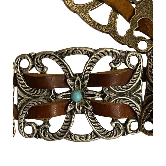 LeatherRock Leather Bronze & Turquoise Belt - Bohemian Luxe Western Adjusts M/L main image 7